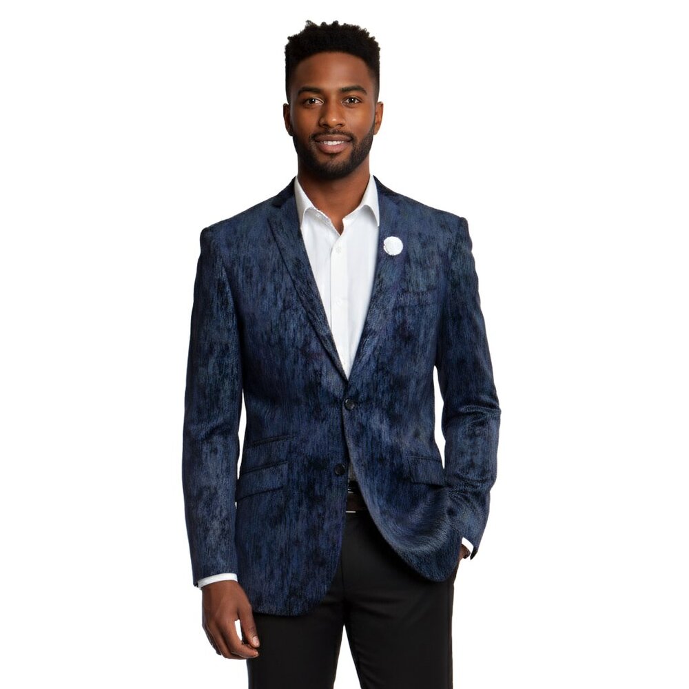Solid Blue Textured Multi Tone Pattern Mens Suit … - image 1